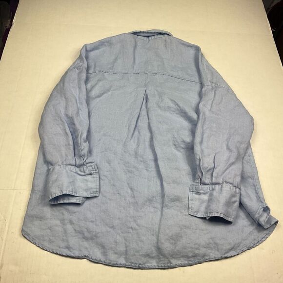 ZARA Womens Linen Button Down Tunic Shirt Blue 3/4 Sleeve Loose Fit Top SMALL - Picture 9 of 10